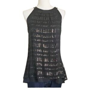 WHBM Black Metallic Silk Tank Blouse Size‎ 2 High-Neck Black